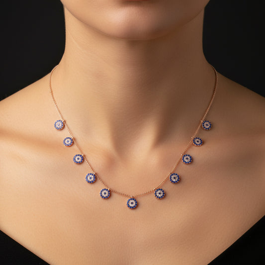 Rose Gold Plated Evil Eye Luck Women's Silver Necklace