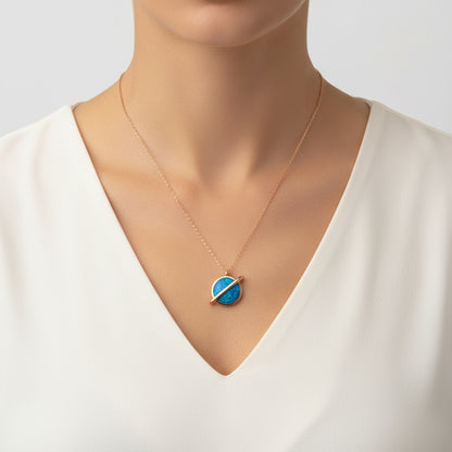 Rose Plated Opal Stone Planet Women's Silver Necklace