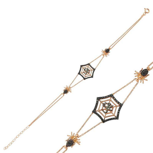 Rose Gold Plated Spider Web Women's Silver Bracelet