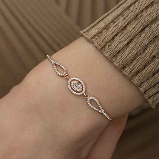 Rose Gold Plated Oval Baguette Silver Bracelet