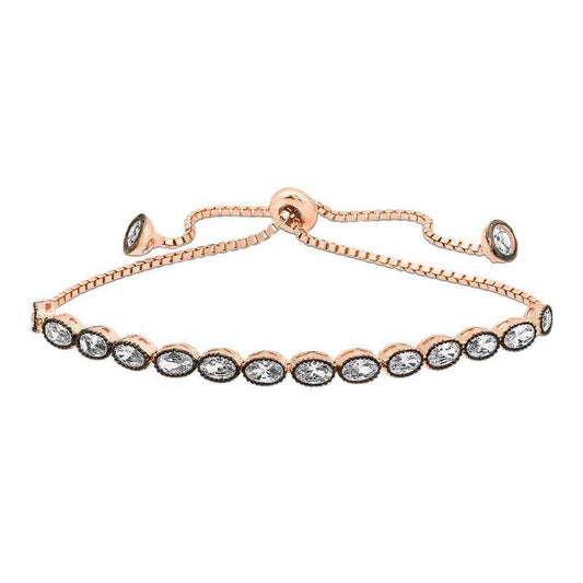 Rose Plated Oval Cut Diamond Mount Elevator Silver Bracelet