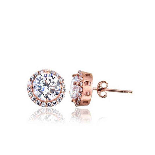 Rose Plated Oval Diamond Model Silver Earrings