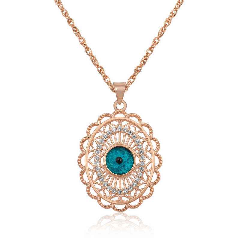 Oval Nazar Women's Rose Plated Silver Necklace