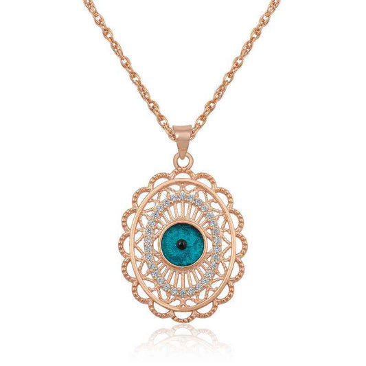 Oval Nazar Women's Rose Plated Silver Necklace