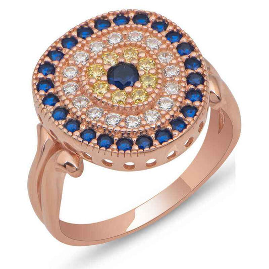 Oval Evil Eye Women's Rose Plated Silver Ring