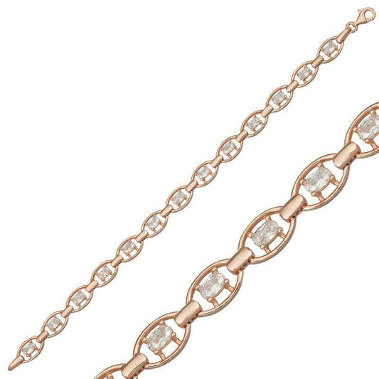 Oval Waterway Rose Plated Women's Silver Bracelet