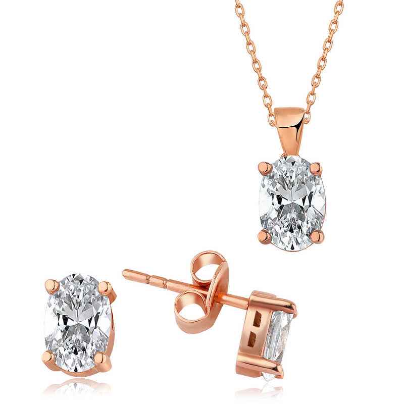 Rose Plated Oval Stone Silver Two-Piece Set