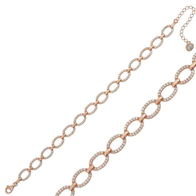 Oval Stone Rose Plated Women's Silver Bracelet