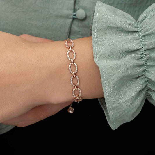 Oval Stone Rose Plated Women's Silver Bracelet