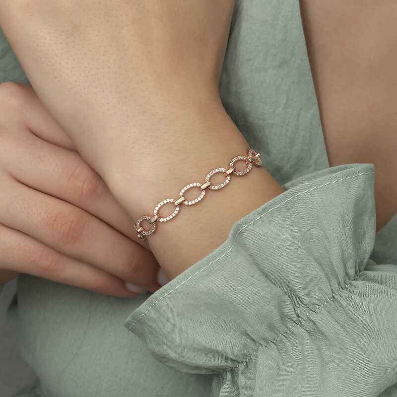 Oval Stone Rose Plated Women's Silver Bracelet