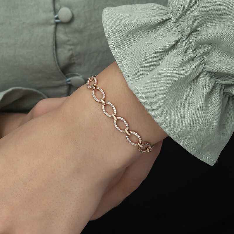 Oval Stone Rose Plated Women's Silver Bracelet
