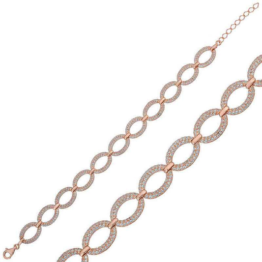 Oval Stone Rose Plated Women's Silver Bracelet