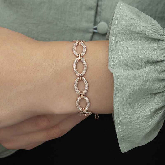 Oval Stone Rose Plated Women's Silver Bracelet