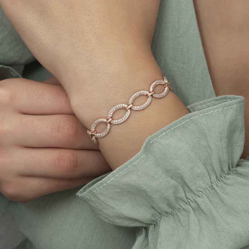 Oval Stone Rose Plated Women's Silver Bracelet