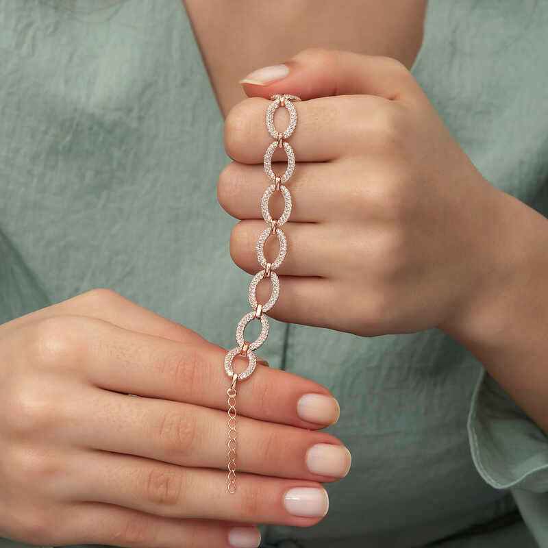 Oval Stone Rose Plated Women's Silver Bracelet