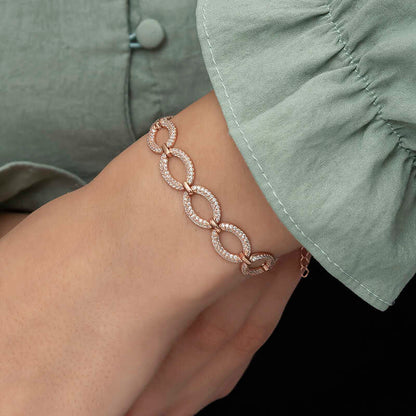 Damen-Silberarmband mit ovalem Stein und Roségold
