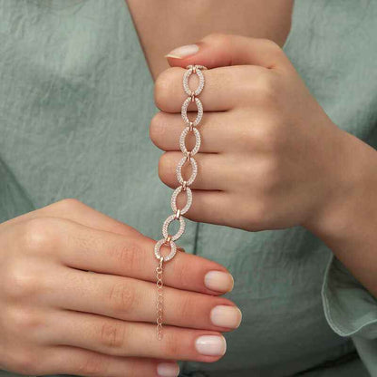 Oval Stone Rose Plated Women's Silver Bracelet
