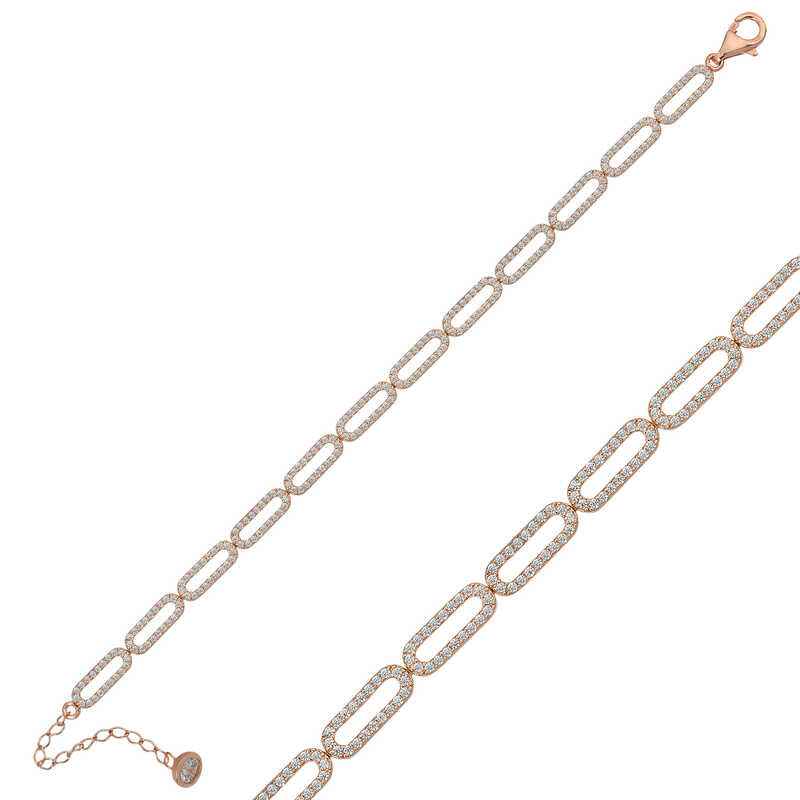 Oval Stone Rose Plated Women's Silver Bracelet