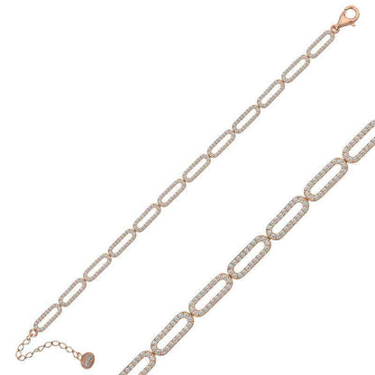 Oval Stone Rose Plated Women's Silver Bracelet