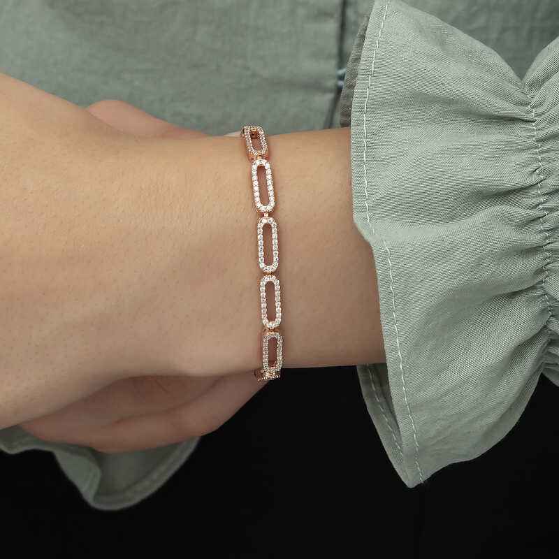 Oval Stone Rose Plated Women's Silver Bracelet