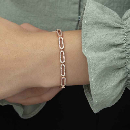 Oval Stone Rose Plated Women's Silver Bracelet
