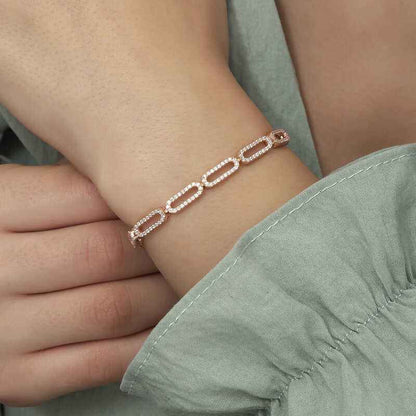 Oval Stone Rose Plated Women's Silver Bracelet