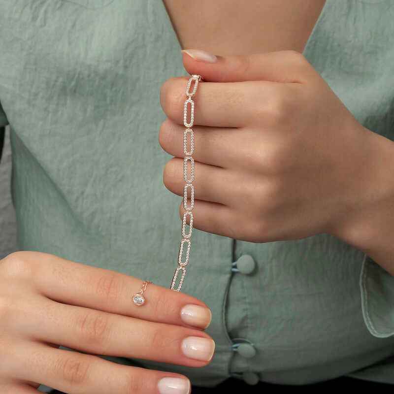 Oval Stone Rose Plated Women's Silver Bracelet