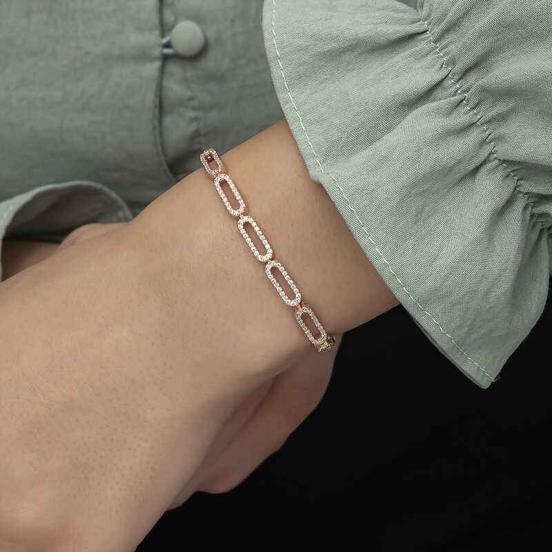 Oval Stone Rose Plated Women's Silver Bracelet