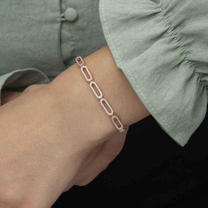Oval Stone Rose Plated Women's Silver Bracelet