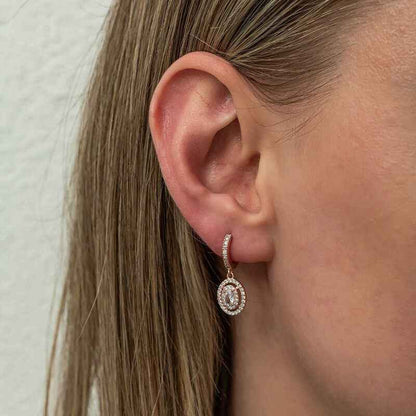 Oval Stone Dangle Rose Plated Silver Earrings