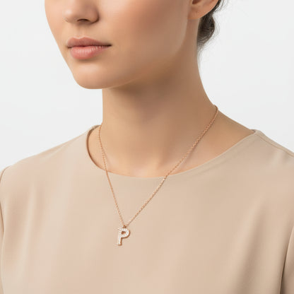 P Letter Women's Rose Plated Silver Necklace