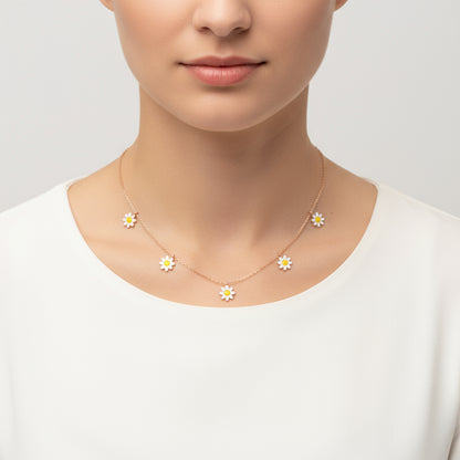 Rose Plated Daisy Luck Women's Silver Necklace