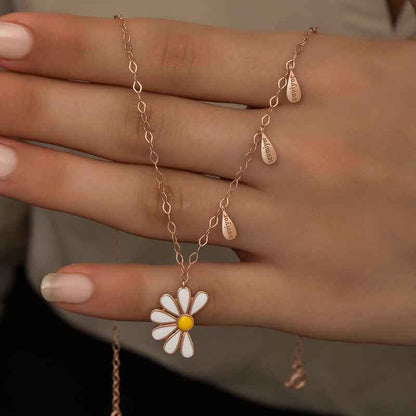 Rose Plated Daisy "He Loves Me, He Loves Me Not" Women's Silver Necklace