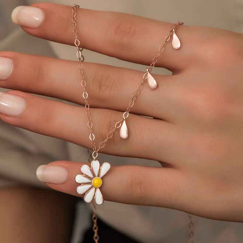 Rose Plated Daisy "He Loves Me, He Loves Me Not" Women's Silver Necklace