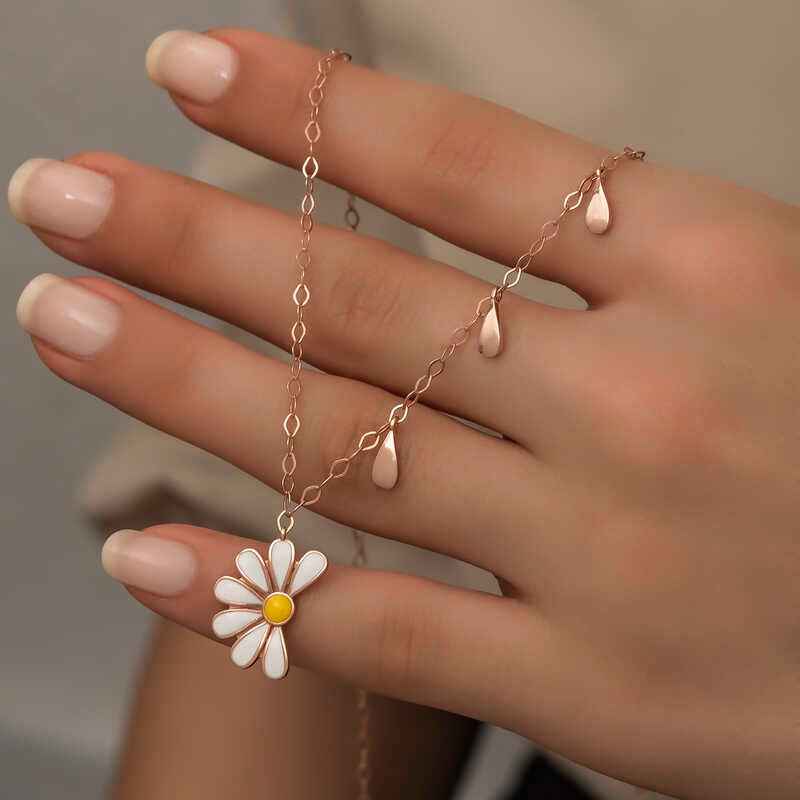 Rose Plated Daisy "He Loves Me, He Loves Me Not" Women's Silver Necklace