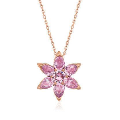 Pink Flower Rose Plated Silver Necklace
