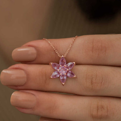 Pink Flower Rose Plated Silver Necklace