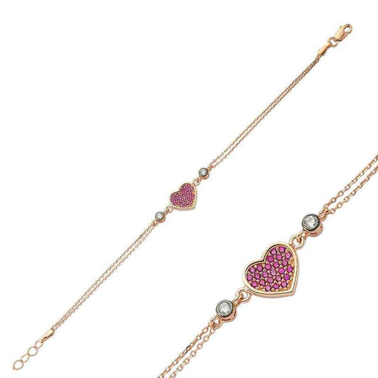Pink Heart Rose Plated Women's Silver Bracelet