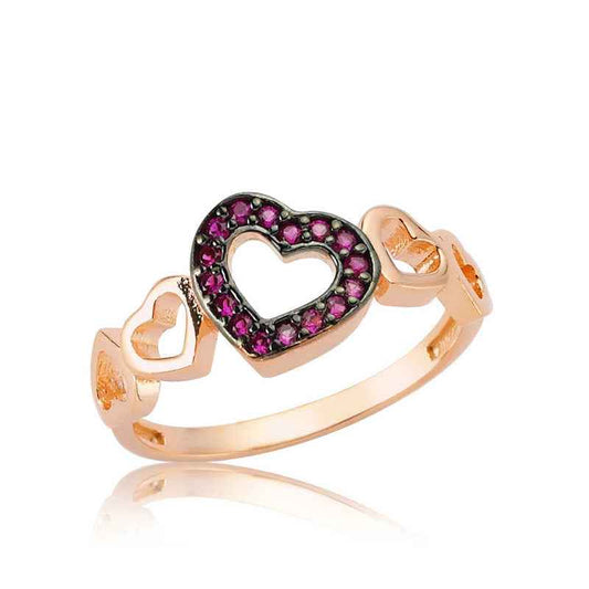 Pink Heart Rose Plated Women's Silver Ring