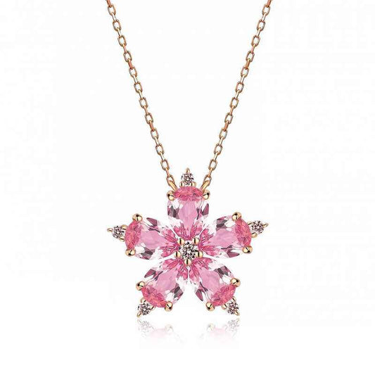 Pink Camellia Flower Rose Plated Silver Necklace