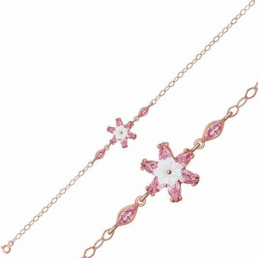 Pink Lotus Flower Rose Plated Silver Bracelet