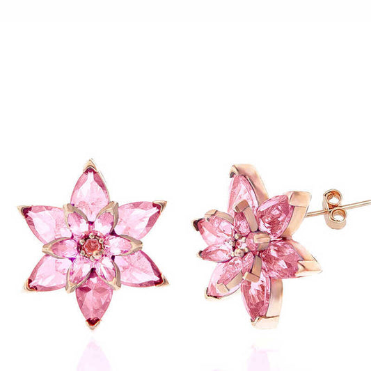 Pink Lotus Flower Stud Women's Rose Plated Silver Earrings