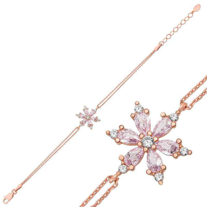 Pink Lotus Flower Rose Plated Silver Women's Bracelet