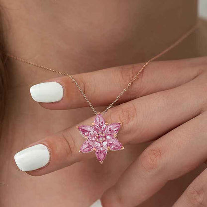 Pink Lotus Flower Rose Plated Silver Necklace