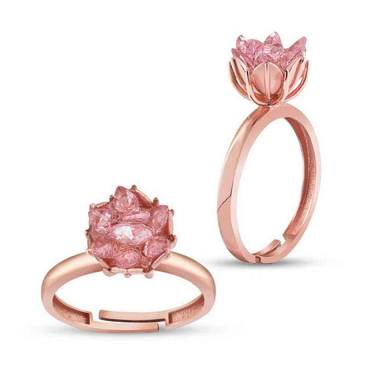 Pink Lotus Flower Rose Plated Silver Ring