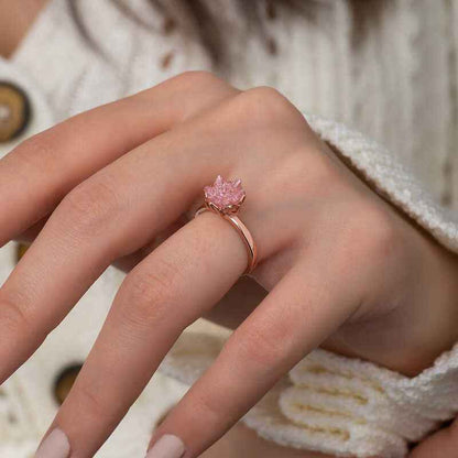 Pink Lotus Flower Rose Plated Silver Ring