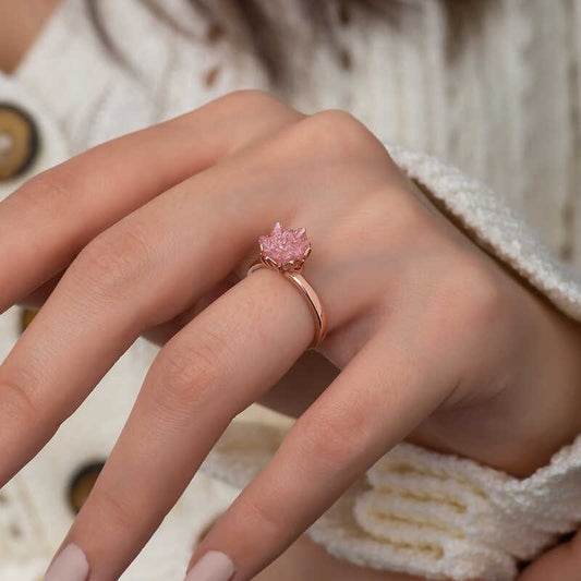 Pink Lotus Flower Rose Plated Silver Ring
