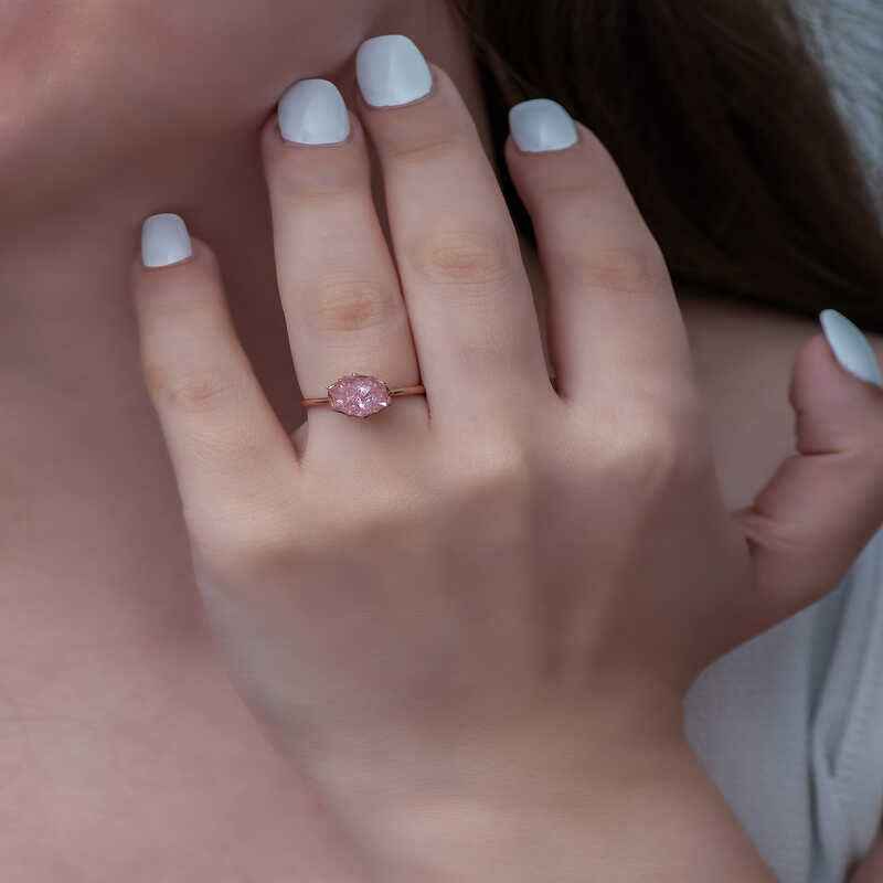 Pink Lotus Flower Rose Plated Silver Ring