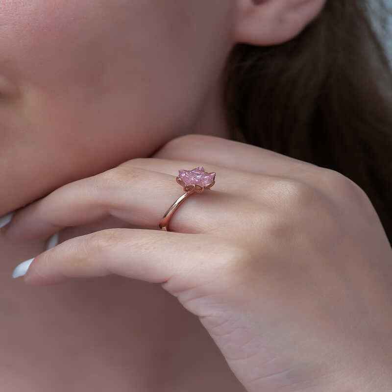Pink Lotus Flower Rose Plated Silver Ring