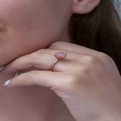 Pink Lotus Flower Rose Plated Silver Ring